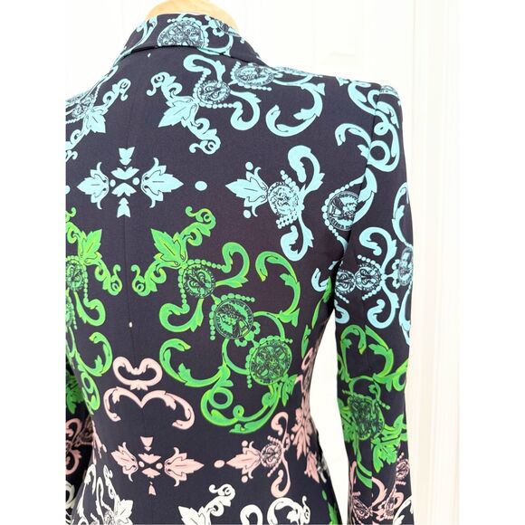Escada Neiman Marcus‎ Coin Navy Blue Floral Silk Blend Blazer Size 36 S - Picture 4 of 8